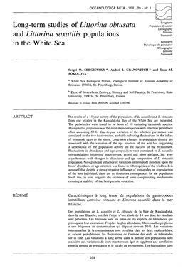 Long-Term Studies of Littorina Obtusata and Littorina Saxatilis Populations