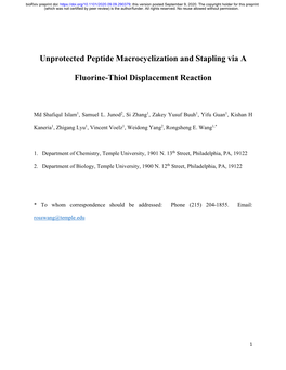 Unprotected Peptide Macrocyclization and Stapling Via a Fluorine-Thiol