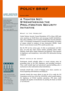 A Tighter Net: Strengthening the Proliferation Security Initiative