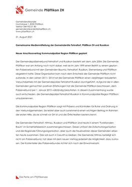 31. August 2021 Gemeinsame Medienmitteilung Der