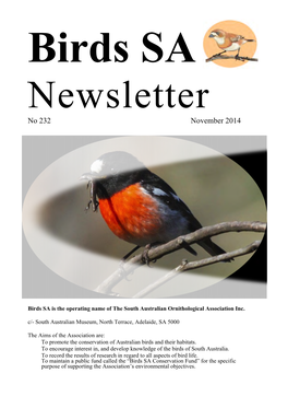 Birds SA Newsletter No. 232, November 2014