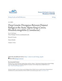 Deep Genetic Divergence Between Disjunct Refugia in the Arctic-Alpine King's Crown, Rhodiola Integrifolia (Crassulaceae) Eric G