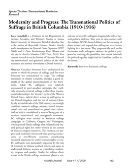 E Transnational Politics of Suffrage in British Columbia