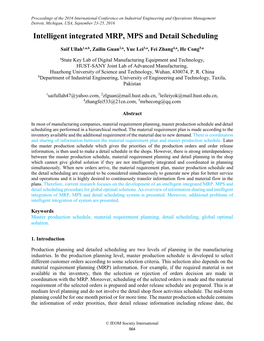 Intelligent Integrated MRP, MPS and Detail Scheduling