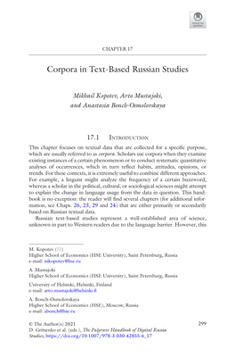 Corpora in Text-Based Russian Studies Palgrave Handbook