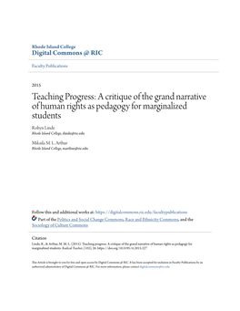 A Critique of the Grand Narrative of Human Rights As Pedagogy for Marginalized Students Robyn Linde Rhode Island College, Rlinde@Ric.Edu
