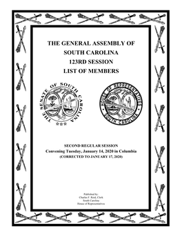 The General Assembly of South Carolina 123Rd Session List of Members