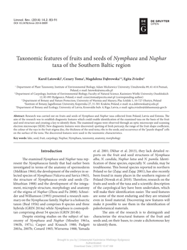 Taxonomic Features of Fruits and Seeds of Nymphaea and Nuphar Taxa of the Southern Baltic Region