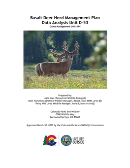 Basalt Deer Herd Management Plan Data Analysis Unit D-53 Game Management Unit 444
