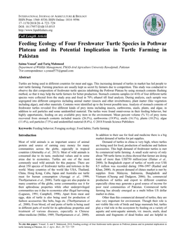 Feeding Ecology of Four Freshwater Turtle Species in Pothwar Plateau and Its Potential Implication in Turtle Farming in Pakistan