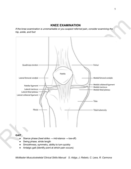 KNEE EXAMINATION If the Knee Examination Is Unremarkable Or You Suspect Referred Pain, Consider Examining the Hip, Ankle, and Foot