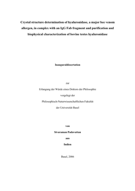 Crystal Structure Determination of Hyaluronidase, a Major Bee Venom