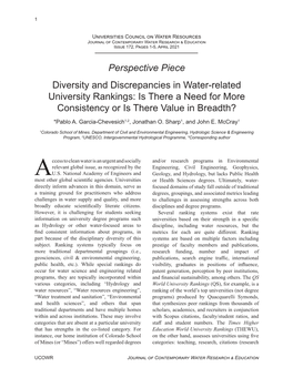 Perspective Piece Diversity and Discrepancies in Water-Related University Rankings: Is There a Need for More Consistency Or Is There Value in Breadth? *Pablo A
