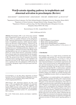 Wnt/Β-Catenin Signaling Pathway in Trophoblasts and Abnormal Activation in Preeclampsia (Review)