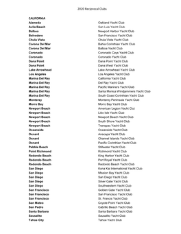 2020 Reciprocal Clubs CALIFORNIA