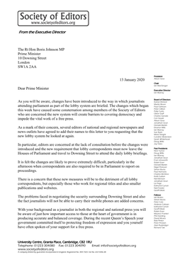 Letter to the Prime Minister