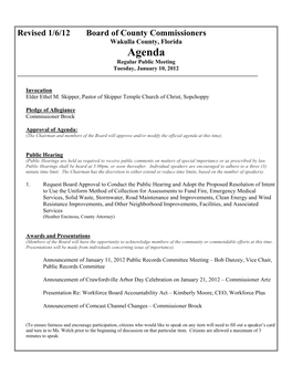 Agenda Regular Public Meeting Tuesday, January 10, 2012