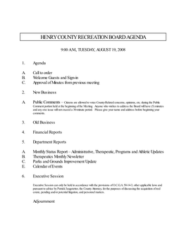 Henry County Recreation Board Agenda