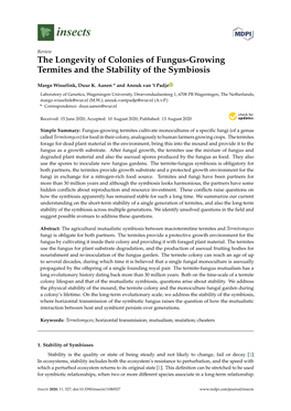 The Longevity of Colonies of Fungus-Growing Termites and the Stability of the Symbiosis