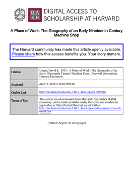 A Place of Work: the Geography of an Early Nineteenth Century Machine Shop