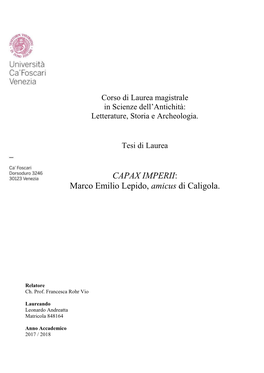 CAPAX IMPERII: Marco Emilio Lepido, Amicus Di Caligola