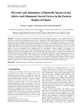 Butterfly Diversity, Sacred Grove, Fragmentation, Protected Areas