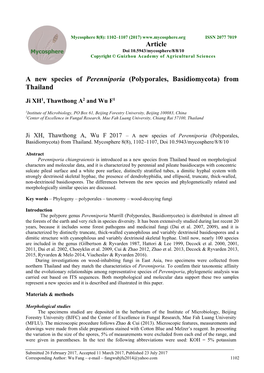 A New Species of Perenniporia (Polyporales, Basidiomycota) from Thailand