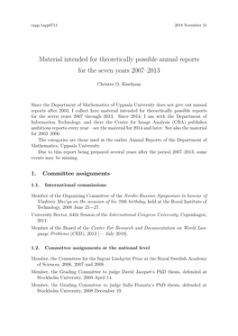 Material Intended for Theoretically Possible Annual Reports for the Seven Years 2007–2013