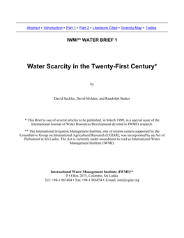 Water Scarcity in the Twenty-First Century*