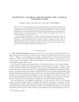 Reciprocity Algebras and Branching for Classical Symmetric Pairs