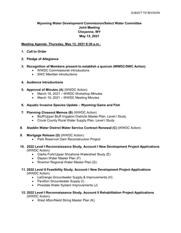 SUBJECT to REVISION Wyoming Water Development Commission