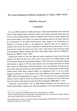 The Austro−Hungarian Embassy（Legation）In Tokyo（1869−1914）＊ SHIMADA， Masayuki†