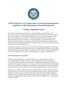 Fincen Director's Law Enforcement Awards Program Recognizes