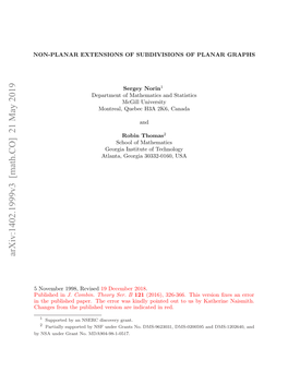 Non-Planar Extensions of Subdivisions of Planar Graphs