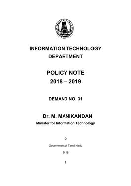 Policy Note 2018 – 2019