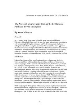 Tracing the Evolution of Pakistani Poetry in English Byasma Mansoor