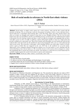 Role of Social Media in Reference to North-East Ethnic Violence (2012)