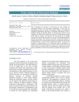 Urine Analysis of Glycosuric Patients