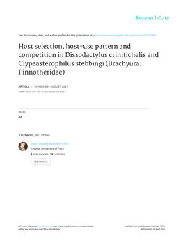 Host Selection, Host-Use Pattern and Competition in Dissodactylus Crinitichelis and Clypeasterophilus Stebbingi (Brachyura: Pinnotheridae)