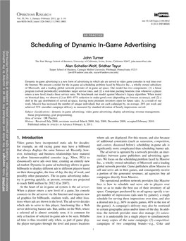 Scheduling of Dynamic In-Game Advertising