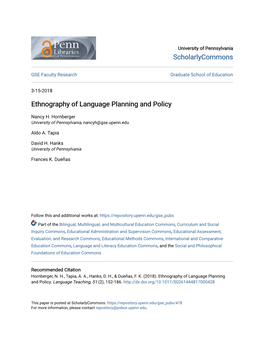 Ethnography of Language Planning and Policy