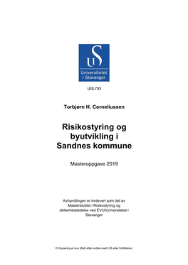 Risikostyring Og Byutvikling I Sandnes Kommune