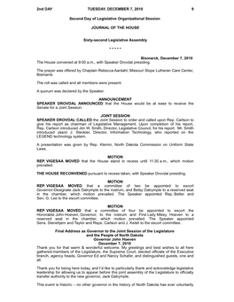2Nd DAY TUESDAY, DECEMBER 7, 2010 9 Second Day of Legislative