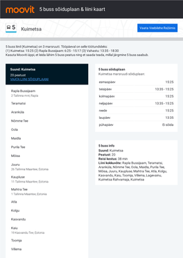 5 Buss Sõiduplaan & Liini Marsruudi Kaart