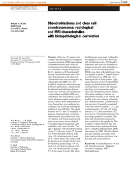 Chondroblastoma and Clear Cell Chondrosarcoma