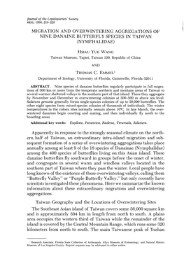 Migration and Overwintering Aggregations of Nine Danaine