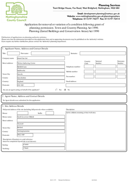 Application for Removal Or Variation of a Condition Following Grant of Planning Permission