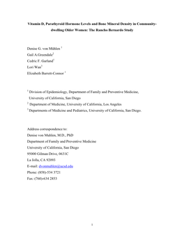 Vitamin D, Parathyroid Hormone Levels and Bone Mineral Density in Community-Dwelling Older Women