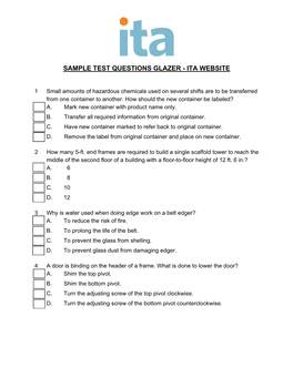 Sample Test Questions Glazer - Ita Website