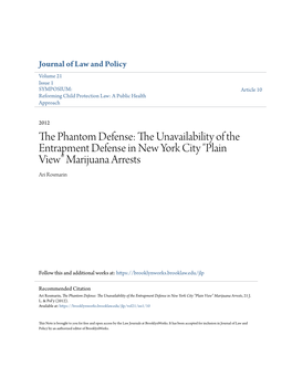 The Unavailability of the Entrapment Defense in New York City "Plain View" Marijuana Arrests, 21 J